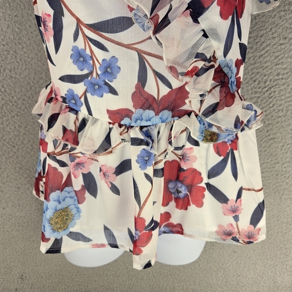 French Connection Womens Cami Top Sz 4 Aden Lurex Frill Ruffle Adj Straps Floral - Picture 5 of 13